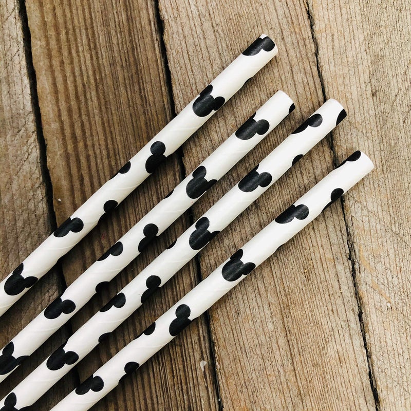 Outside the Box Papers Mickey Mouse Ear Inspired Paper Straws - Black White - 50 Pack - Outside The Box Papers Brand - Image 4